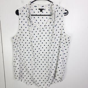 Ann Taylor Top Womens L Polka Dot Ruffle Collar V Neck Tank Lightweight Shell